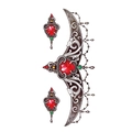 Baroque style temporary tattoo with ruby red gems and silver filigree for collarbone - TL-143 (Ruby Baroque Scrolling)