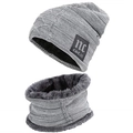 Winter set with dark grey knit beanie and fleece neck warmer featuring an NC patch - Gray