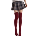 Three-stripe over-knee dance socks in deep burgundy red knit for women's stylish wear - L (Height 52cm) / Solid Wine Red