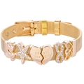 Golden mesh charm bracelet with Best Friend engraving and starfish crystals on white background - Gold Mesh/BEST FRIEND/Starfish/Heart Lock / Gold