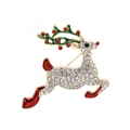 Christmas reindeer brooch pin with gold metal, white rhinestones, and red enamel accents - Running Reindeer Style (C1651-4)