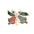 Christmas brooch with golden twin bells, holly leaves and colorful rhinestones - Christmas Bells Style (C1651-3)