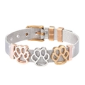 Mesh stainless steel bracelet with three hollow cat paw charms in silver and gold tones - Tri-color Cat Paw Mesh Bracelet / Silver