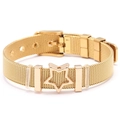 Gold stainless steel mesh bracelet featuring a hollow star charm and adjustable buckle - Gold Mesh/Hollow Star / Gold
