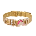 Golden mesh bracelet with Eiffel Tower, unicorn, and bow charms for men and women - Gold Mesh/Eiffel Tower/Unicorn/Bowknot / Gold