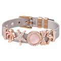 Silver stainless steel mesh bracelet with rose gold flamingo and palm tree charms - Silver Mesh/Coconut Tree/Star/Pink Cat Eye Stone / Silver
