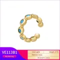 Macro detail of gold-plated brass ear cuff with blue zircon stones and 12mm dimensions - Gold Plated Sky Blue Zircon