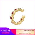Detail view of VE113 brass gold ear clip with red zircon showing 12mm size and 0.7g weight - Gold-Red Zirconia