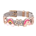 Detail of stainless steel mesh bracelet with cartoon unicorn and flamingo enamel charms - Silver Mesh/Flamingo/Rainbow/Unicorn / Silver