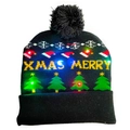 Black Christmas LED beanie with XMAS MERRY text and colorful lights on white background - Black Christmas Tree