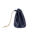 Mini navy blue oil wax leather coin purse with cream drawstring closure for storage - Sapphire Blue