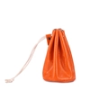 Orange oil wax leather coin purse with drawstring and natural lychee texture detail - Orange