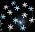 Détail de guirlandes de flocons de neige 3D en papier bleu et blanc pour Noël - Tissu / Flocon de Neige Bleu Blanc