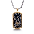 Punk rectangular cross pendant necklace with blue leopard print and gold finish - Gold Color (KN89758-KPD)