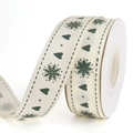Beige Christmas ribbon roll with dark green snowflake and heart patterns for gift wrapping - Christmas Heart / 2cm*10 Yards/Roll