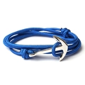 Bracelet en nylon tressé bleu fait main avec un fermoir en métal argenté en ancre - Bleu