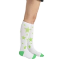 White mid-calf cotton socks with vibrant green star patterns and matching toe design - White with Green Stars