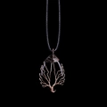 Tree of Life wire wrapped teardrop black stone pendant necklace on black background - Black