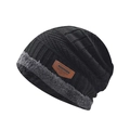 Gorro de punto negro clásico para hombres y mujeres con forro de piel sintética gris cálido - Exterior Negro + Forro de Felpa Gris / Negro