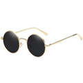 Retro round metal sunglasses with gold frame and dark lenses in a stylish 45-degree view - Gold Frame Black Lens