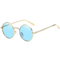 Vintage round metal sunglasses with gold frame and light blue lenses in a sleek design - Gold Frame Blue Lens