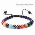 Handmade solar system planet bracelet with 8mm mixed stones and adjustable black cord - 8+6mm Single Layer Planet Style