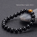 Natural 8mm black agate bead bracelet with tiger eye stone accent for men and women - 8mm Natural Black Agate Tiger Eye Style