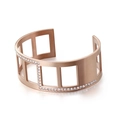 Rose gold striped cuff bracelet with rectangular cutouts and white crystal accents - Rose Gold (KB115753-KPD)