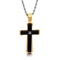 Collana con ciondolo a croce da uomo in oro e nero con catena a spirale e piccoli cristalli - Croce con Intarsio Oro (KN90105-KPD)