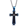 Collana con croce blu e nera con pietra chiara e catena a corda argentata - Croce Blu e Nera (KN90102-KPD)