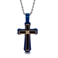 Collana da uomo con croce in acciaio blu e oro con inserti in fibra di carbonio - Croce Blu e Oro (KN90103-KPD)