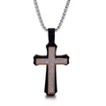 Collier pour hommes en acier titane avec perles carrées et pendentif croix noir et or - Style de Croix Noir/Or Rose (KN90109-KPD)
