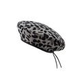 Grey leopard print beret with classic wool-like texture for minimalist autumn winter style - M / Navy Blue