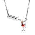Collier bouteille de vin créatif avec cristal cœur rouge et strass étincelants - Argenté