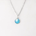 Detail of silver chain necklace with a blue mermaid fish scale round pendant charm - Blue Fish Scale (13)