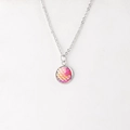 Detail of 12mm silver stainless steel necklace with pink iridescent fish scale pendant - Pink Yellow Iridescent (6)