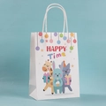 White kraft paper gift bag with cartoon animals and reinforced handle for birthday parties - 15*21*8cm / Happy Party / Small