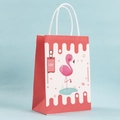 Pink flamingo cartoon paper gift bag with white paper handles and happy tag design - 15*21*8cm / Red Flamingo / Small