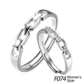 Adjustable couple ring for women with chain texture and cubic zirconia in silver finish - F074 Women's Style