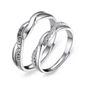 Adjustable couple's silver ring set for women featuring fine zircon inlay and engravings - F095 Women's Style