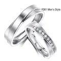 F081 silver plated couple rings featuring minimalist twist bands and sparkling cubic zirconia - F081 Men's Style