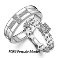 S925 sterling silver couple ring set featuring heart hollow design and center zircon - F084 Women's Style