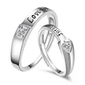 Adjustable silver men's ring with square zircon and Love You engraving, style F071 - F071 Men's Style