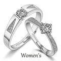Silver couples ring set with His Queen women's style featuring pave-set zircon stones - F086 Women's Style