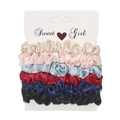 Set di 6 elastici scrunchie in raso color crema, rosa, blu, rosso, blu navy e nero - RT-229-C (Set da 6 Pezzi in Raso Tinta Unita)