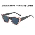 Geometric cat-eye sunglasses with dual-layer black and transparent pink frame - Black Pink Frame Grey Lens