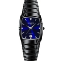 Men's quartz watch with black band, rectangle blue dial and diamond markers - Black Strap Blue Dial Men's