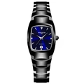 Luminous black quartz men's watch with blue dial, date display and crystal hour markers - Black Strap Blue Dial Women's