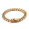 Polished gold stainless steel Cuban link bracelet with a secure box clasp closure - Gold Bracelet (KB95829-K)