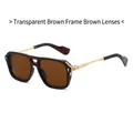 Retro pilot sunglasses with transparent tea frames, brown lenses, and gold metal temples - Transparent Tea Frame Tea Lens